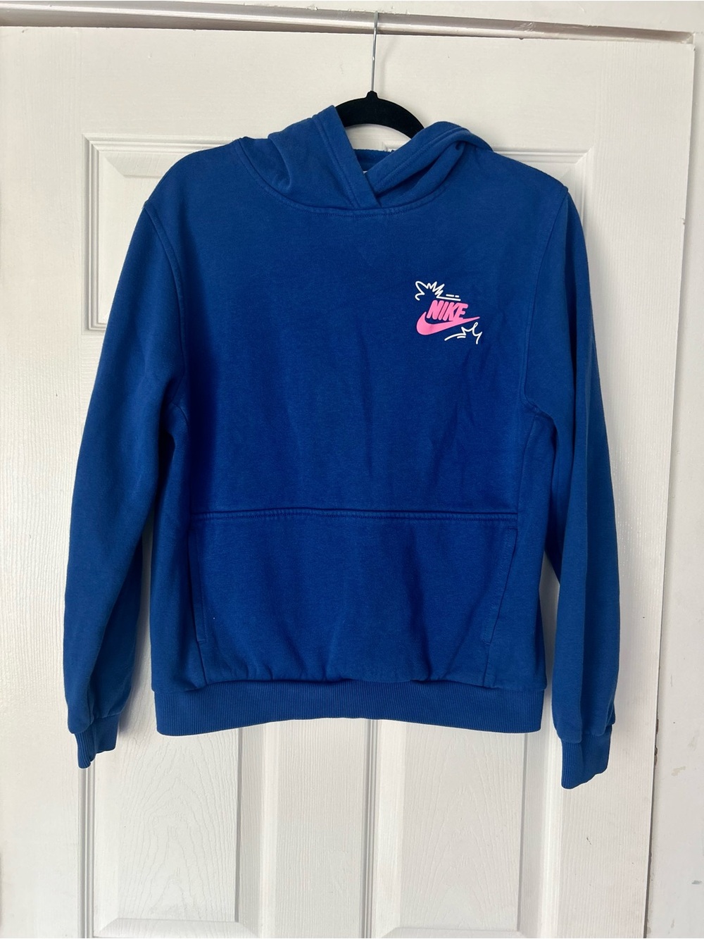 Nike Blue Pink Graphic Hoodie Women’s XL Cropped Fleece Sweatshirt